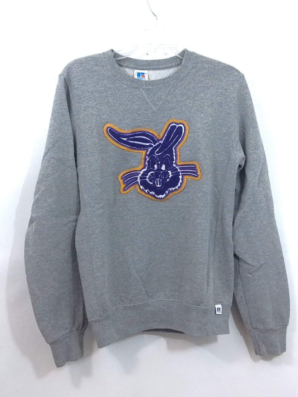 Embroidered Purple Bunny Fleece Lined Sweatshirt Gray Purple Women Sz S